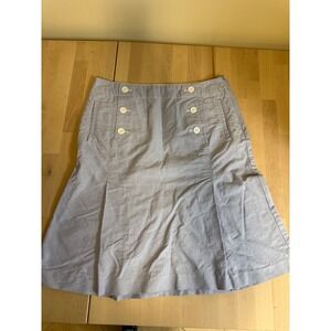 TALBOTS Women's Sailor Style Button‎ Front A Line Midi Skirt Size 8 Blue